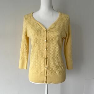 Talbots  Yellow Pima Cotton  Cable knit Cardigan M